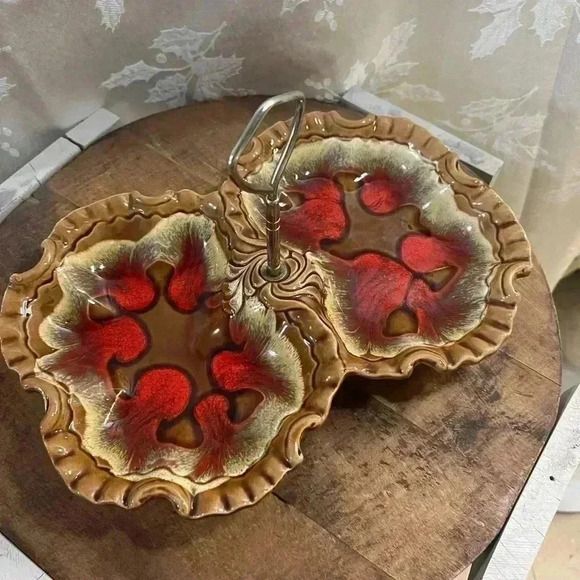 Vintage  MCM Drip Ceramic Serving Tray - Picture 2 of 6